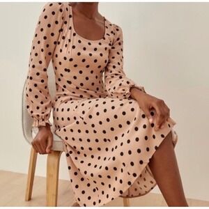 Reformation Jeans Woodstock Dress in Ibiza Dots Size 2 Boho Revolve Chic